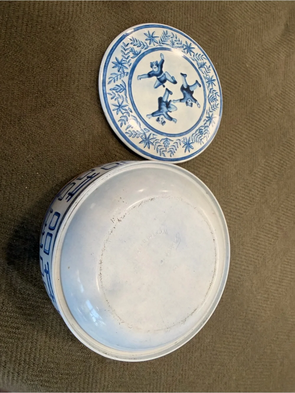 Vintage Blue and White Fricke & Nacke Chinoiserie Tin with Lid and Handle